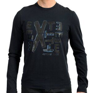 Exte Men's Navy Blue Logo Print Long Sleeve T-Shirt US XS IT 46